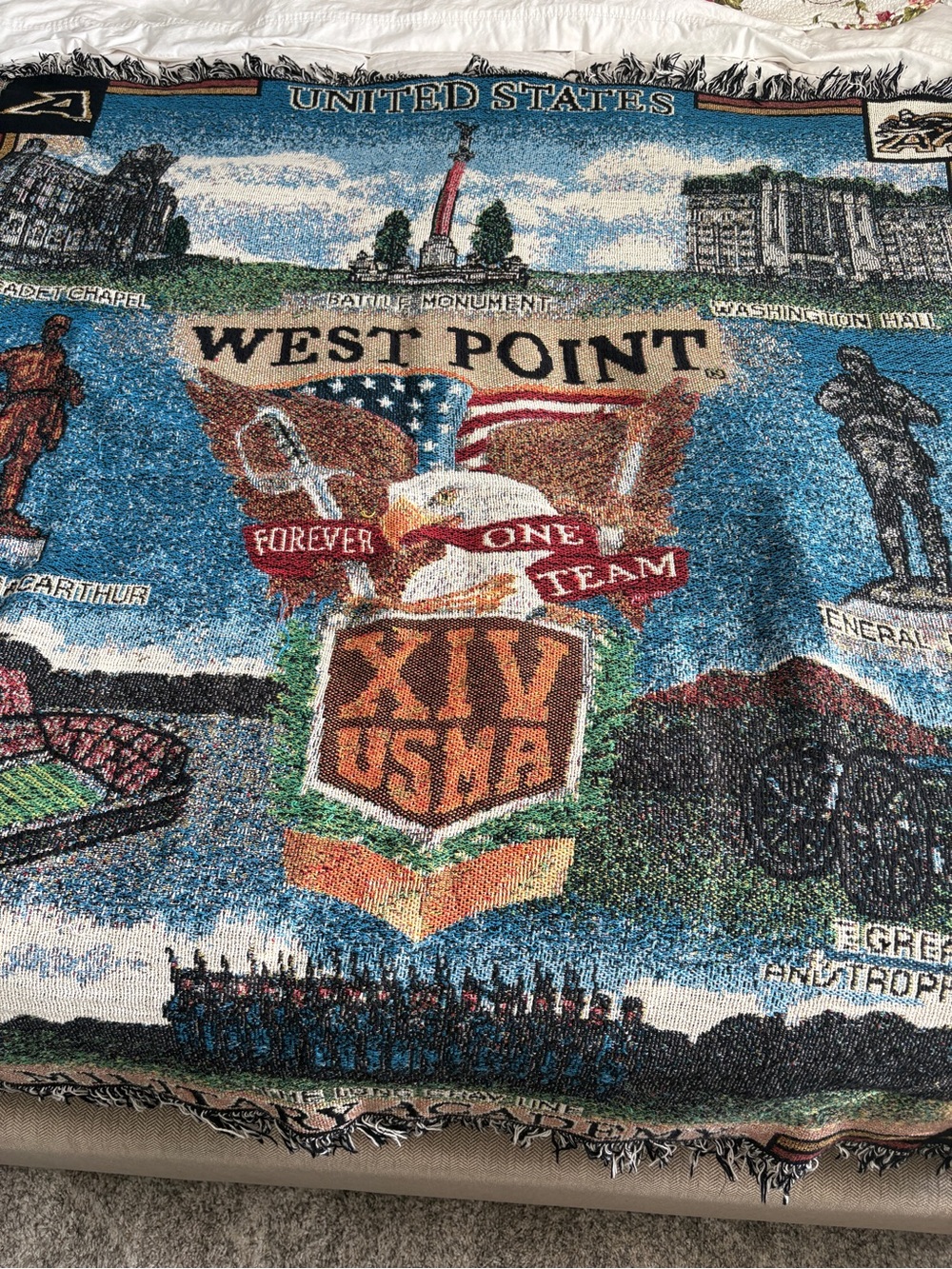 Army Black Knights West Point USMA 2014 Fringe Border Cotton Blanket